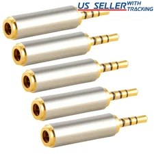(5-pack) Gold 2.5mm Male to 3.5mm Female Stereo Audio Headphone Jack Adapter 5x