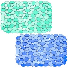 2 Pack Kitchen Sink Mats 15.8x11.8 Inch Pebble PVC Protector Blue And Green