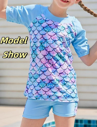 Girl Two Piece Rash Guard Swimsuit Set Size 4-5 Short Sleeve Boyshort Rashgua... - Picture 2 of 7