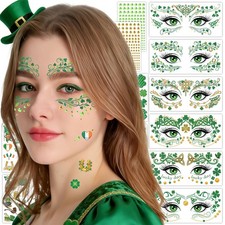 St. Patrick's Day Temporary Tattoos Set, Waterproof Face Tattoos Glitter Stic...