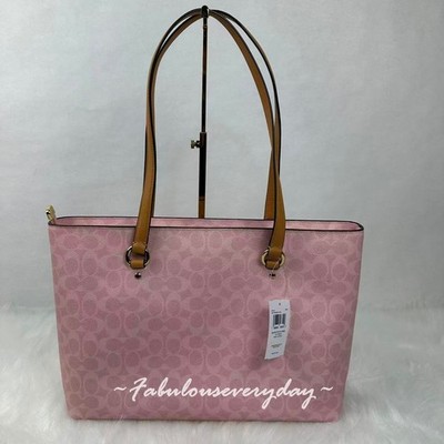 COACH Station Tote Bag In Signature Canvas Leather Gold Powder