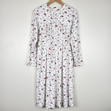 Aria Micro Fleece Long Nightgown Sz M Red Cardinal Bird Print Cozy Cottage Soft