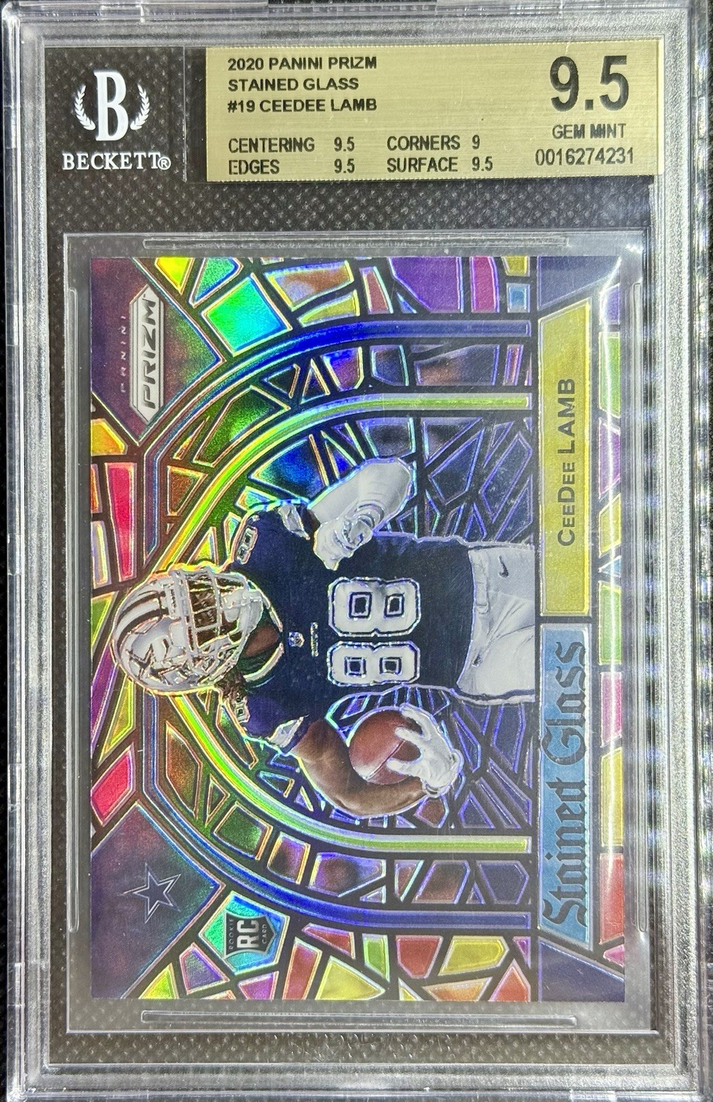 2020 Panini Prizm CeeDee Lamb Stained Glass Rookie BGS 9.5 w/ 3 subgrades of 9.5