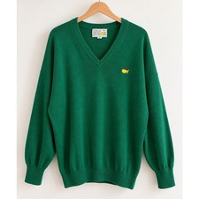 Vintage 90s Augusta National Masters Golf Sweater XL Green 100 Cotton Hong Kong