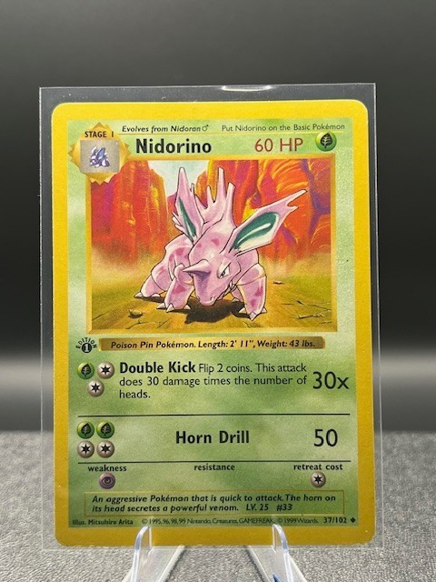 Nidorino 37/102 - Shadowless - 1st Edition Base Set - Pokemon TCG NM - A4			