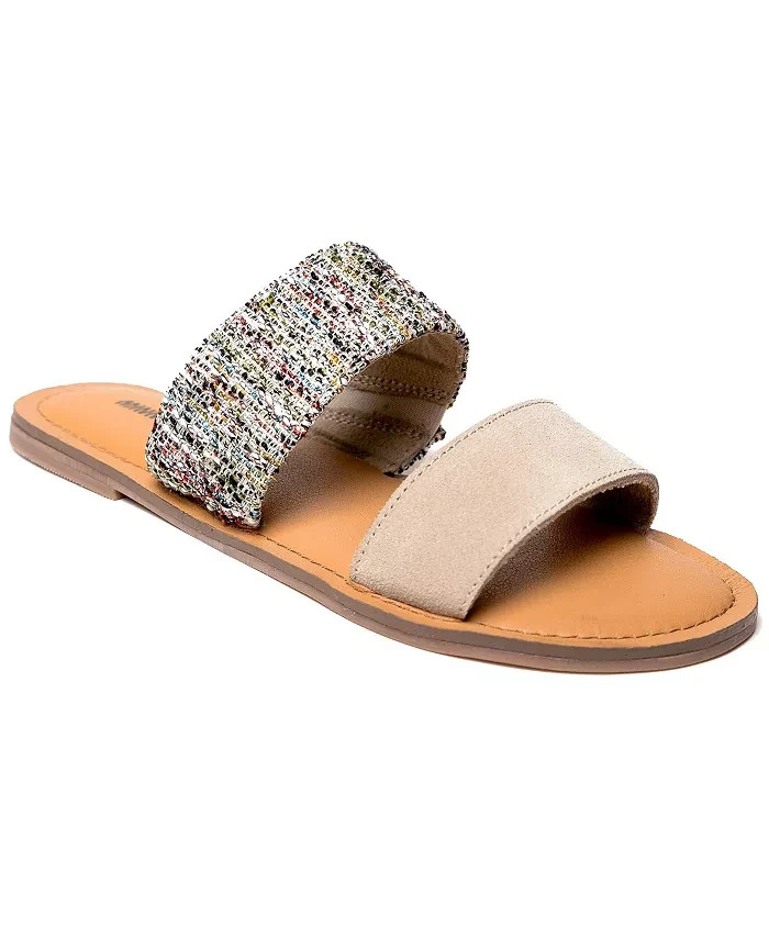 NEW Women Minnetonka Franky 2 Strap Black Fleece Suede Slide Sandal size 8