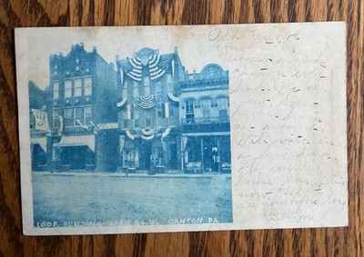 Cyanotype Postcard IOOF Building Canton PA 1906 Odd Fellows Bunting Bradford Cou