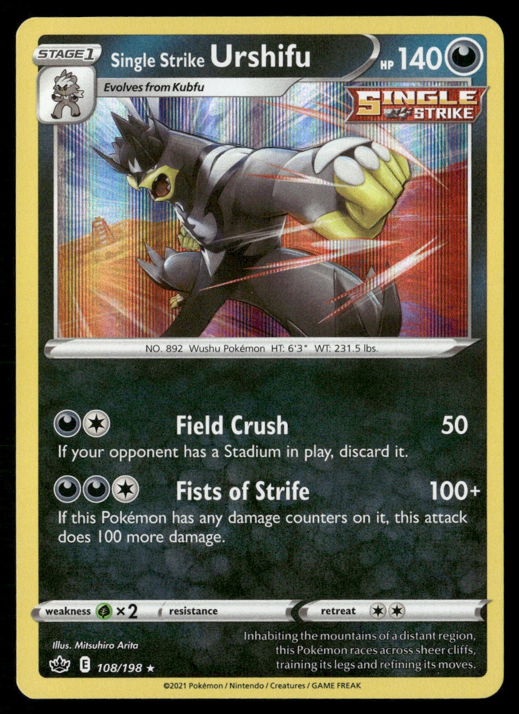 Single Strike Urshifu 108/198 Holo Rare Chilling Reign Pokemon Holo Near Mint