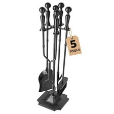 5 Pcs Fireplace Tools Set 31 Inch Indoor Handle Wrought Iron Large Fire Black