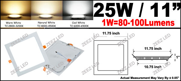 25W 11-Inch Square Natural White Dimmable Ultra-Thin LED Recessed Ceiling Light