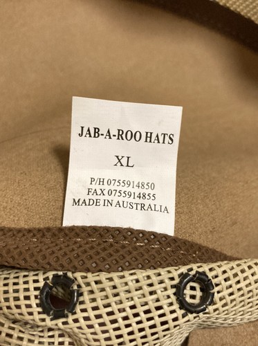 Jab-A-Roo Hat Company Australien Outback Schirm Safari breite Krempe Leder Netz EUC! - Bild 11 von 12