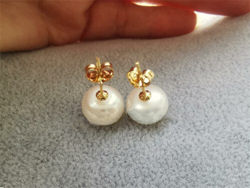 Huge AAAA 13-12mm Real Natural South Sea White Pearl Stud Earrings 14k Gold - Picture 2 of 4
