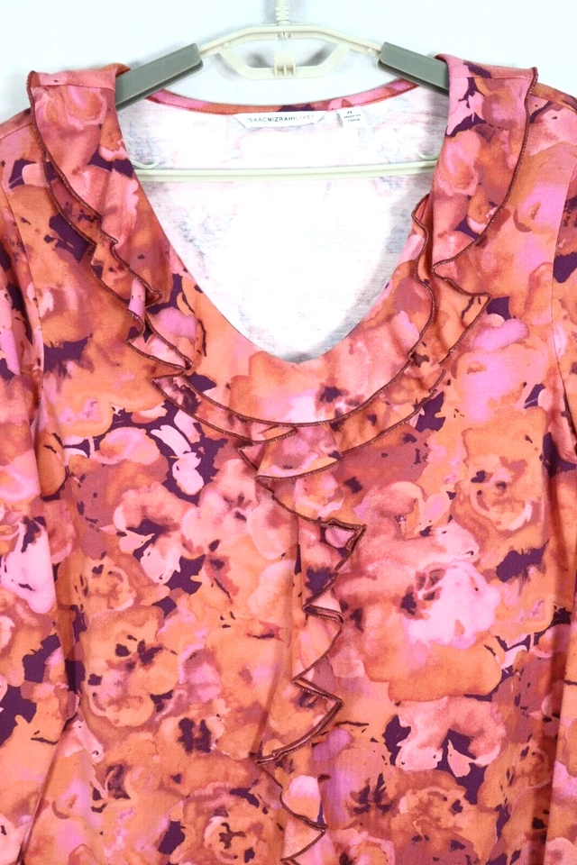 Blusa modal de algodón para mujer ISAAC MIZRAHI manga larga con volantes floral talla XL Foto 4 de 4