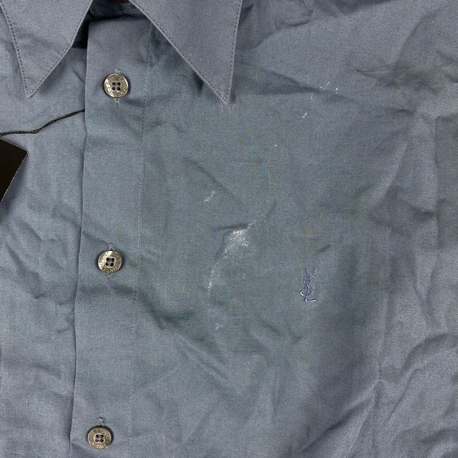 Camicia Yves Saint Laurent YSL Small Logo Smart Airforce Blu XL Designer anni '90 in perfette condizioni