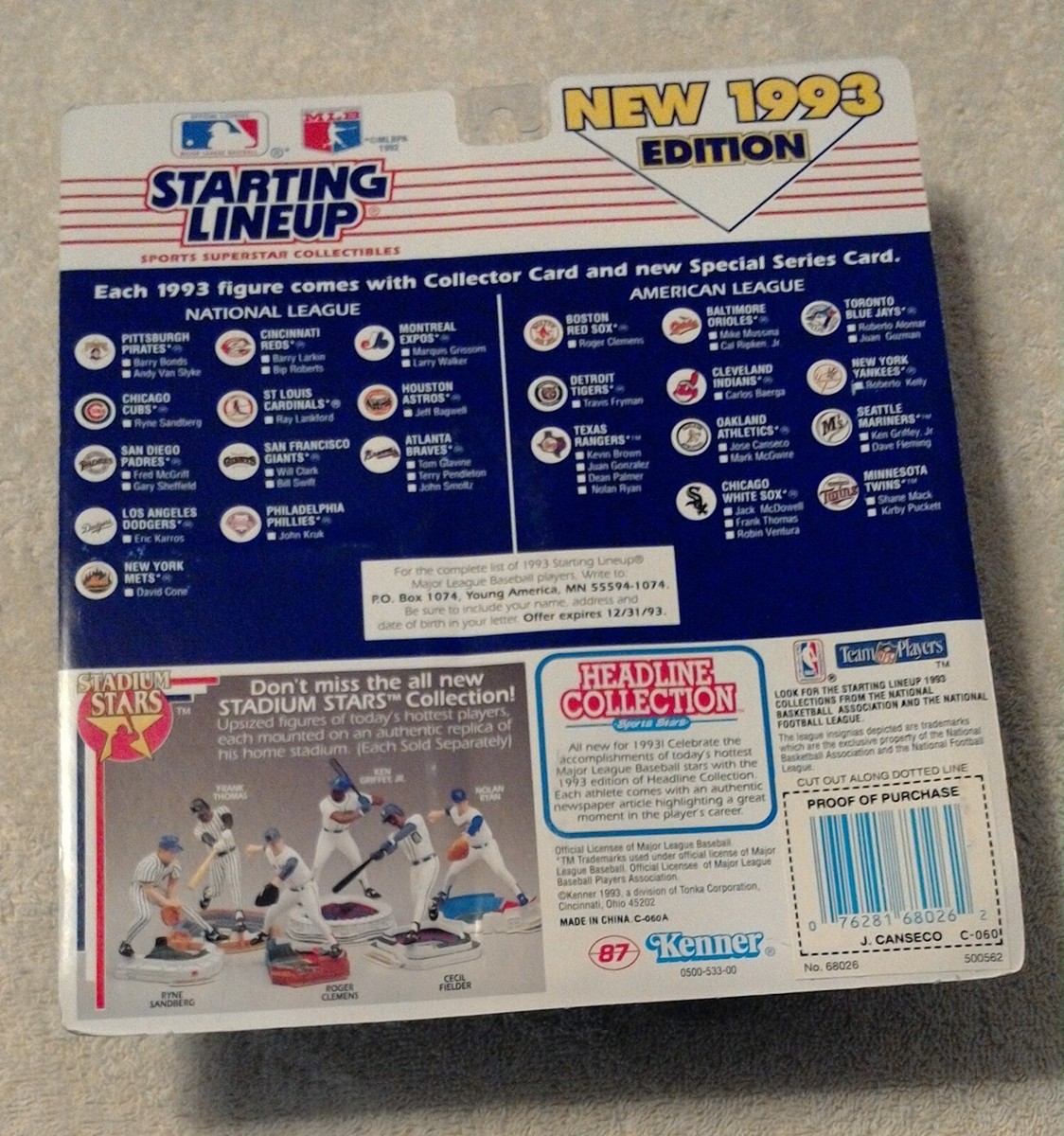 MLB Starting Lineup Jose Canseco Action Figure Texas Rangers 1993