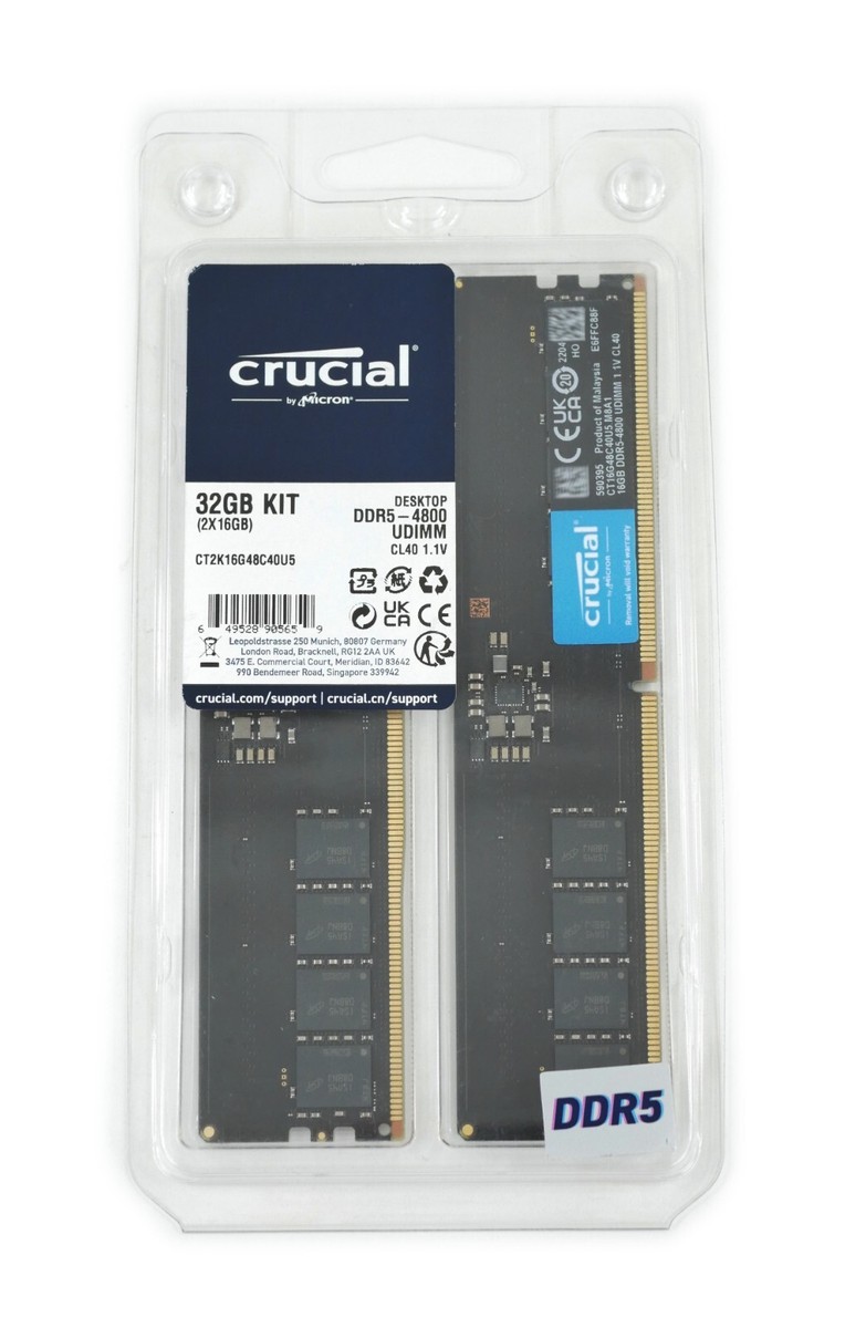 Crucial 32GB 2x16GB DDR5-4800 Udimm Memory RAM UDIMM 288Pin