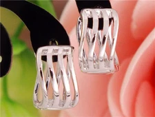 Cute New Silver White Gold Plated Wavy Cut Out Mini Huggie Hoop Earrings