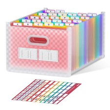 Pink 26-Pocket Expanding File Folder Upright Open Top A-Z Tabs A4/Letter