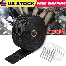 2" x50ft Roll Titanium Header Turbo Pipe Manifold Exhaust Heat Wrap Tape 10 Ties