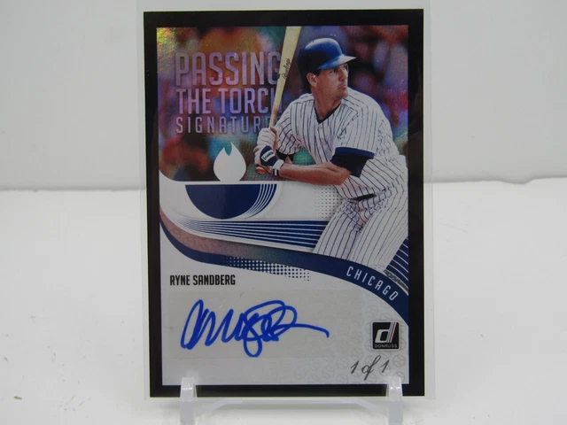 RYNE SANDBERG/JAVIER BAEZ 2018 DONRUSS PASSING THE TORCH DUAL AUTOS! 1/1!! CUBS!