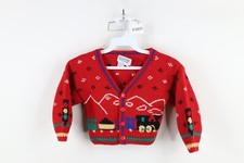 Vintage 80s 90s Toddler Size 1T 2T Train Conductor Wool Knit Cardigan Sweater