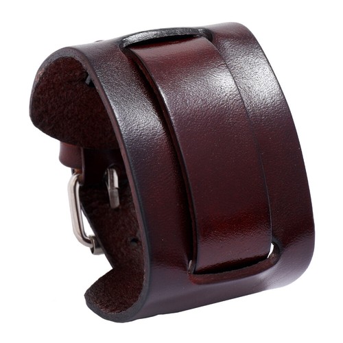 Men's Wide Leather Belt Wristband Bangle Cuff Punk Adjustable Bracelet - Afbeelding 5 van 6