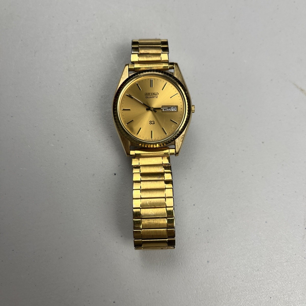 Vintage Men's Watch Seiko SQ 5H23 8029 Quartz Day Date Yellow Tone