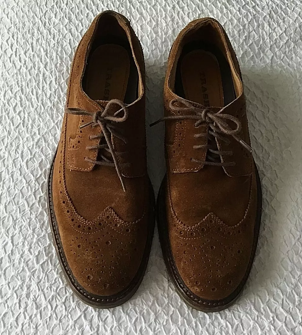 Trask Logan Wingtip Derby Oxfords Vibram Soles Brown Suede Shoes