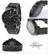 NEW-BURBERRY SWISS MADE HERITAGE BLACK,CHRONO. S/STEEL BRACELET WATCH-BU1373