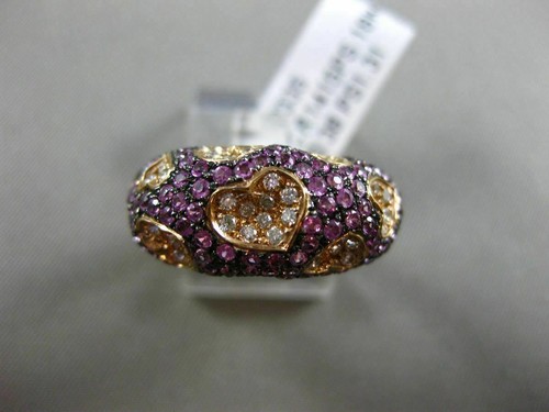 ESTATE 1.69CT DIAMOND & PINK SAPPHIRE 18KT 2 TONE GOLD 3D MULTI HEART LOVE RING - Picture 5 of 12