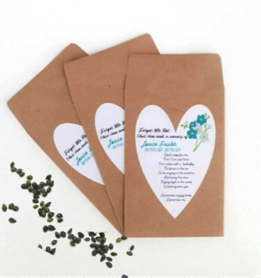Personalisierte Beerdigung Forget Me Not Seed Umschläge Gedenkerinnerung Gefälligkeiten