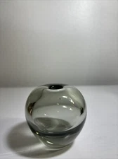 HOLMEGAARD Signed Smoke Drop Bud Vase Round Gray Glass DENMARK 2” Tall