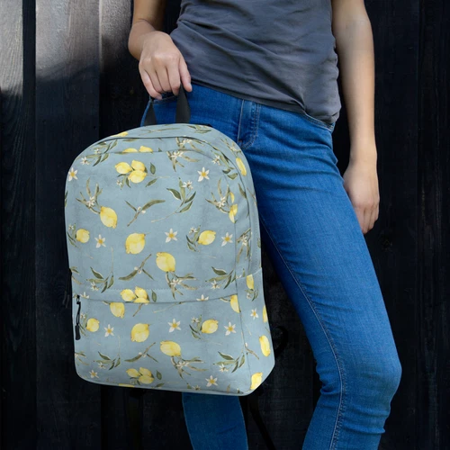 Lemon Pattern Laptop Backpack – Mediterranean Summer Print, Water-Resistant