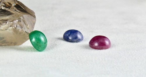 NATURAL RUBIES EMERALD BLUE SAPPHIRE CABOCHON ROUND 14 MM BIG 41 CARATS GEMSTONE - Picture 10 of 11