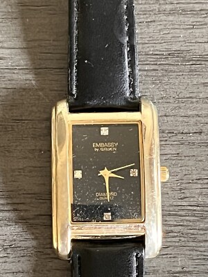EMBASSY by GRUEN Wrist Watch GOLD TONE Diamond Quart BLACK  display picture 3