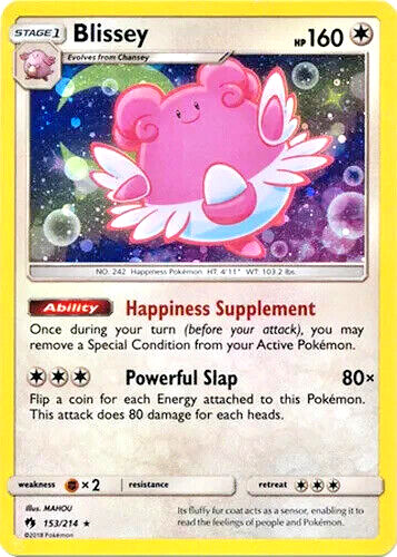 Pokémon TCG Blissey Sun & Moon Lost Thunder 153/214 Cosmos Holo Rare