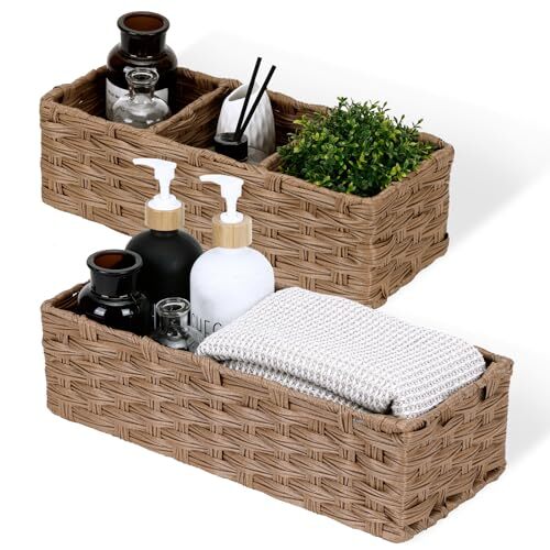 Small Basket for Bathroom, Wicker Toilet Tank Basket, Narrow1 set