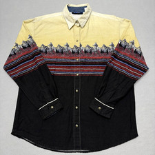 Vintage Wrangler Blues Shirt Mens Large Western Pearl Snap Long Sleeve Cotton