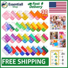 Educational 30 Piece Mini Pop Fidget Keychain Set - Fun Goodie Bag Stuffers