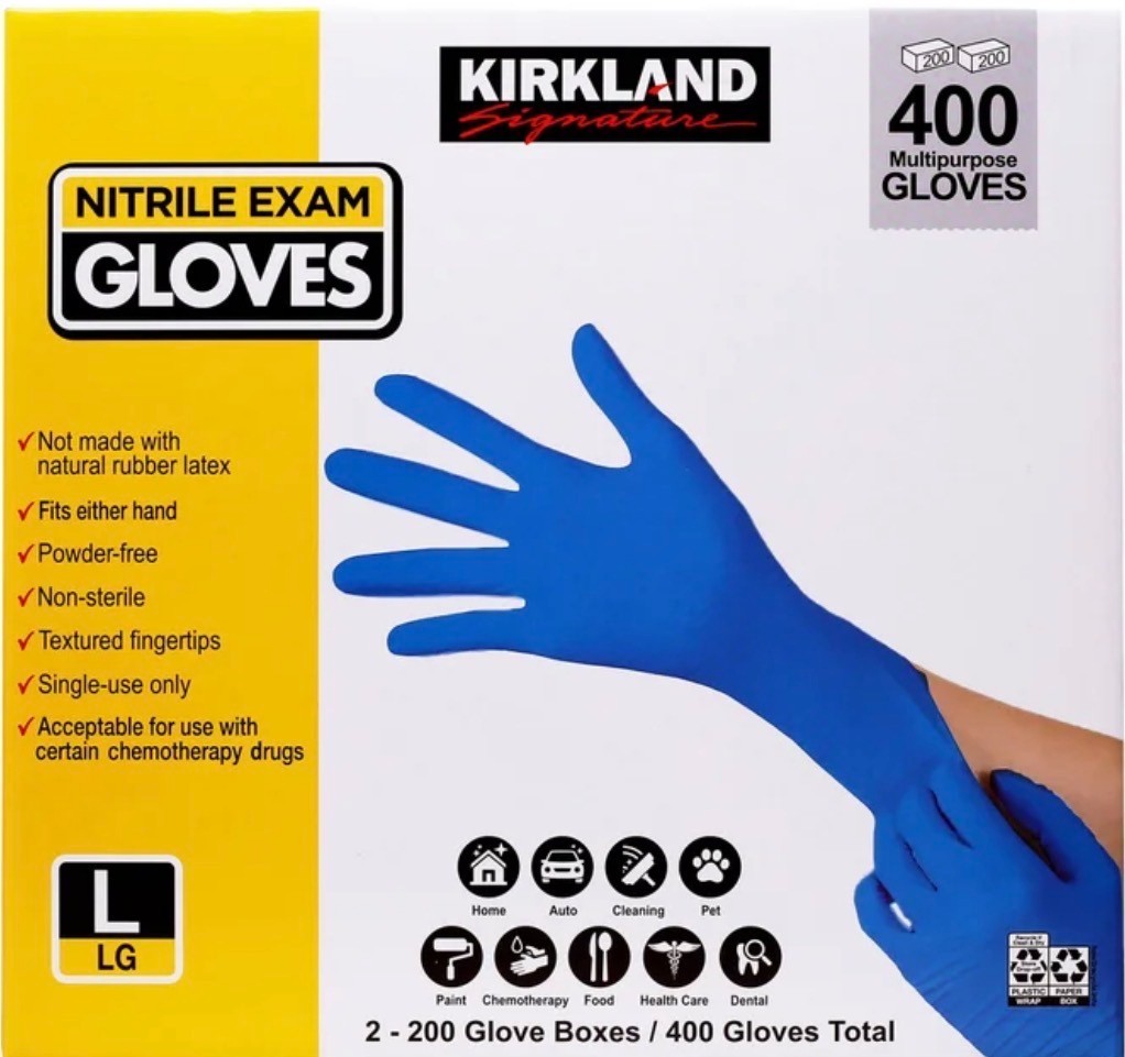 Kirkland Signature Nitrile Exam Powder-Free Exam Gloves - LARGE - 400 Count