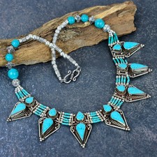 Collar de joyería nepalí de diseñador hecho a mano de plata esterlina 925 con piedras preciosas turquesa