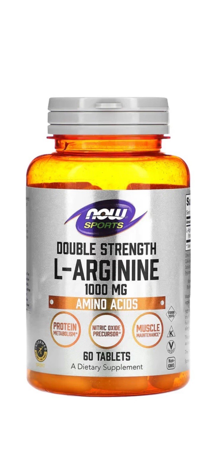 NOW Sports L-Arginine 1000mg – 60 Tablets | Double Strength Nitric Oxide Support