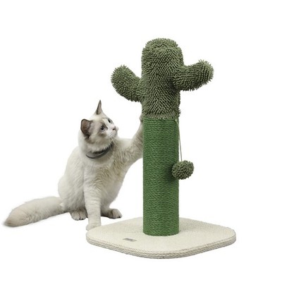 CTR1000A Pecos 21'' Modern Jute Cactus Cat Scratching Post with Fuzzy Toy, Gre...
