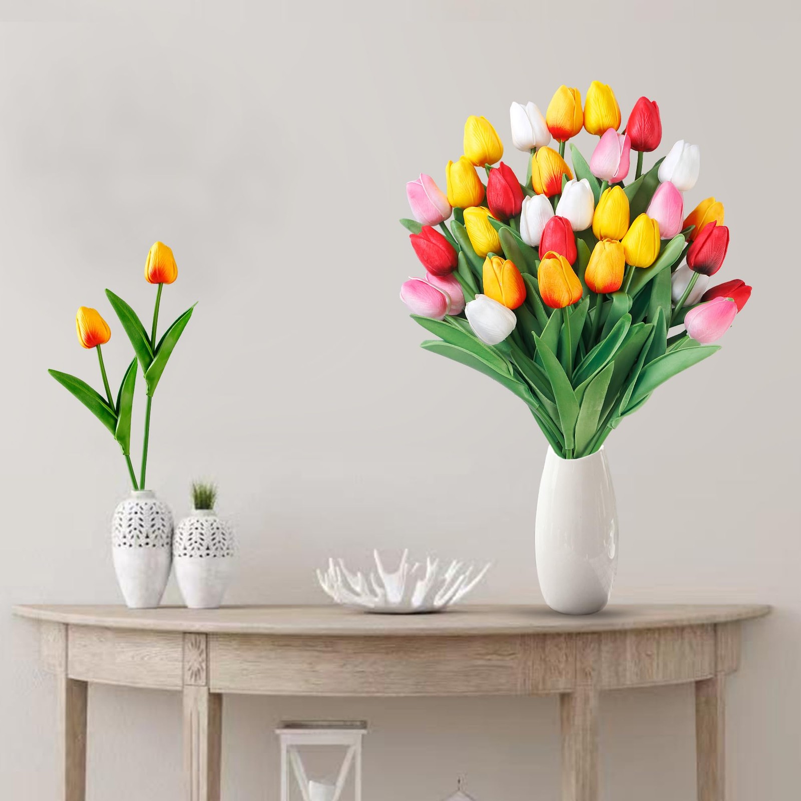 30 Pcs Fake Tulips Artificial Flowers Real Touch PU Faux Flowers Tulip Stems ...