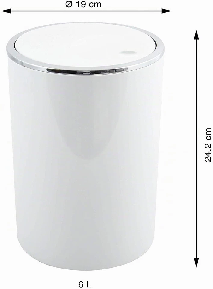 Poubelle Couvercle Basculant Amovible - Design Moderne Ronde - 6L - Blanc - Photo 4/4