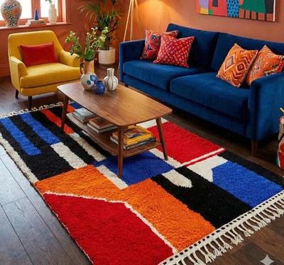 Moroccan Rug Multicolor Abstract Berber Wool Rug Handmade Area Rug & Carpet 6x9
