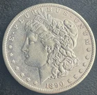 1890 S MORGAN SILVER DOLLAR, AU, ESTATE COIN SALE, SLIGHT TONING, 90% #0117