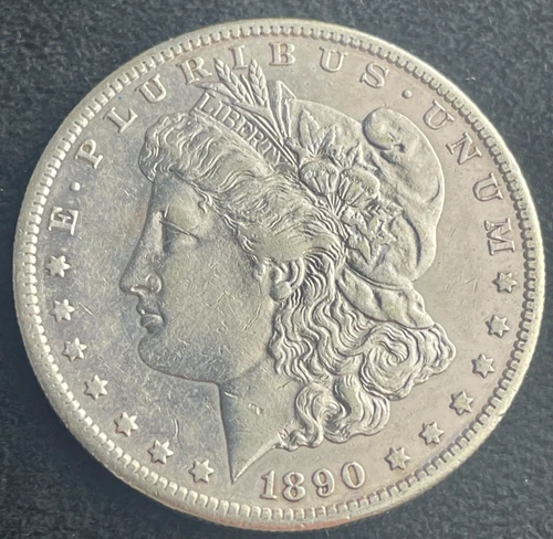 1890 S MORGAN SILVER DOLLAR, AU, ESTATE COIN SALE, SLIGHT TONING, 90% #0117