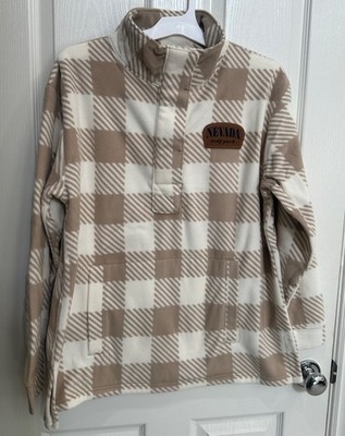 New Women's University of Nevada Wolf Pack Sweatshirt Fleece Jacket Beige Plaid