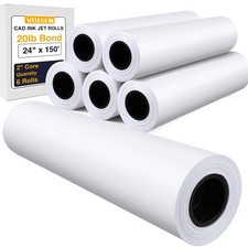 Wide Format Paper,6 Rolls Plotter Paper 24 In x 150 Ft, CAD Bond Rolls,20lb,B...
